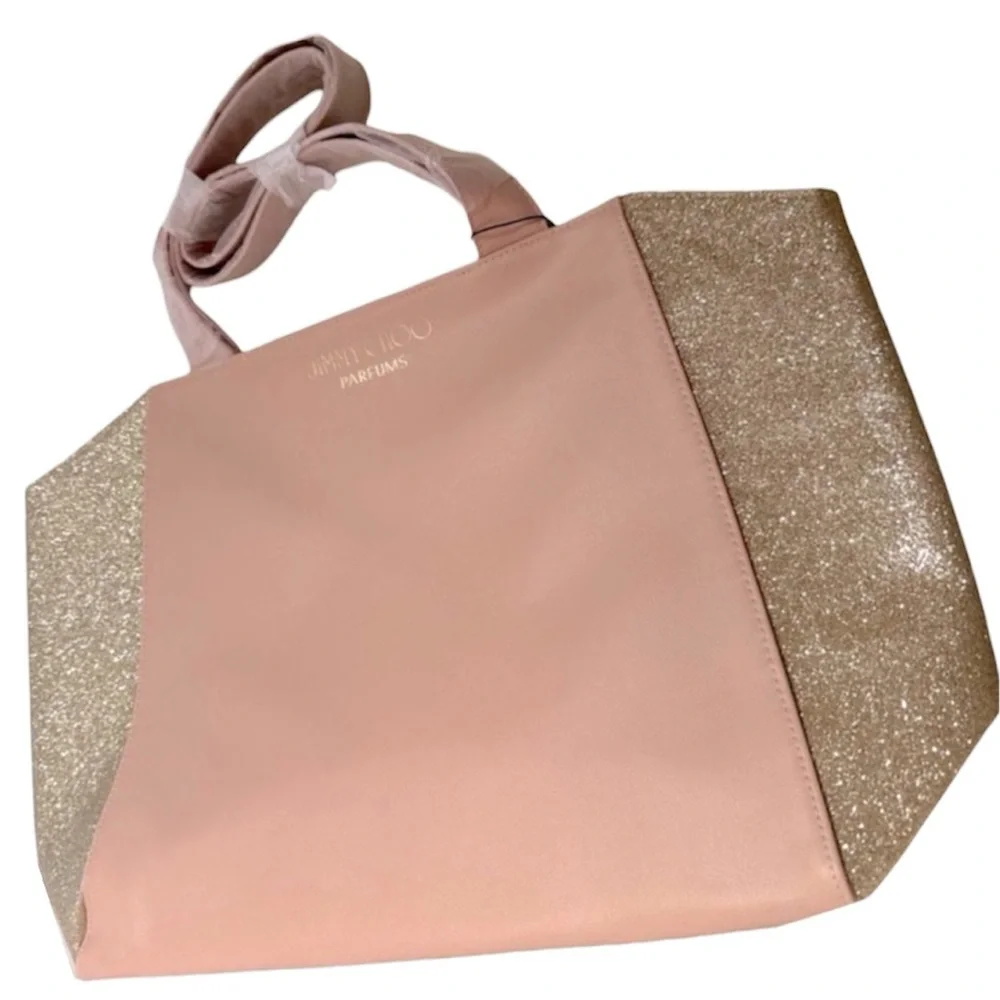 Jimmy Choo Parfums Pink Sparkle Gold Tote Bag Trending Luxe Aprox 18”x12”x4 1/2”